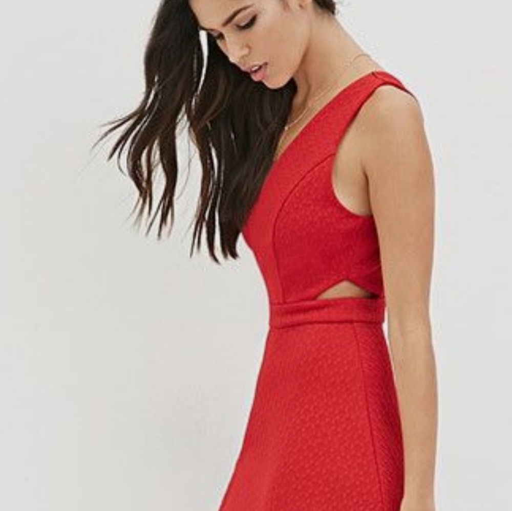 Forever 21 Red Textured Dress with Side Cutout